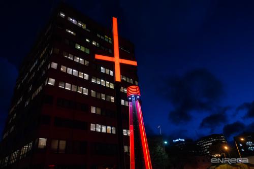 Inverted crosses in Hobart for Dark Mofo