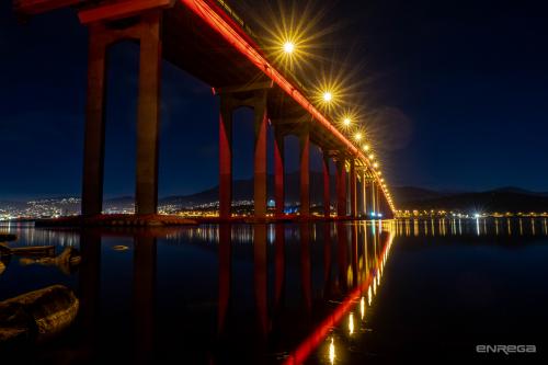 Tasman Bridge at night during Dark Mofo